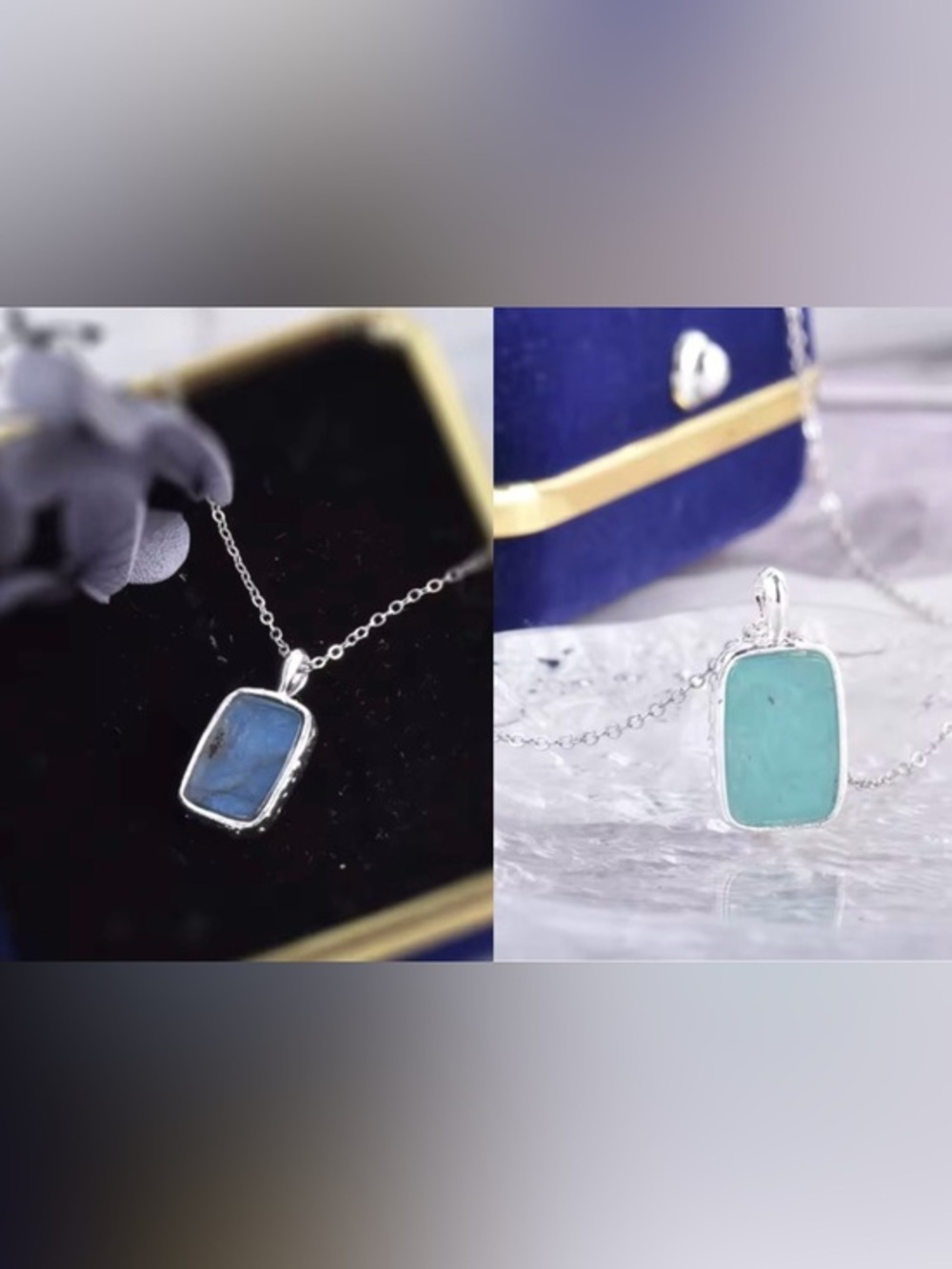 New Sterling Labradorite or Amazonite Gemstone Pendant Necklaces